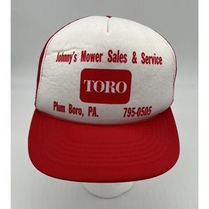 Vintage TORO Red & White Snapback Trucker Hat Mesh Rope Advertising Plum Boro PA